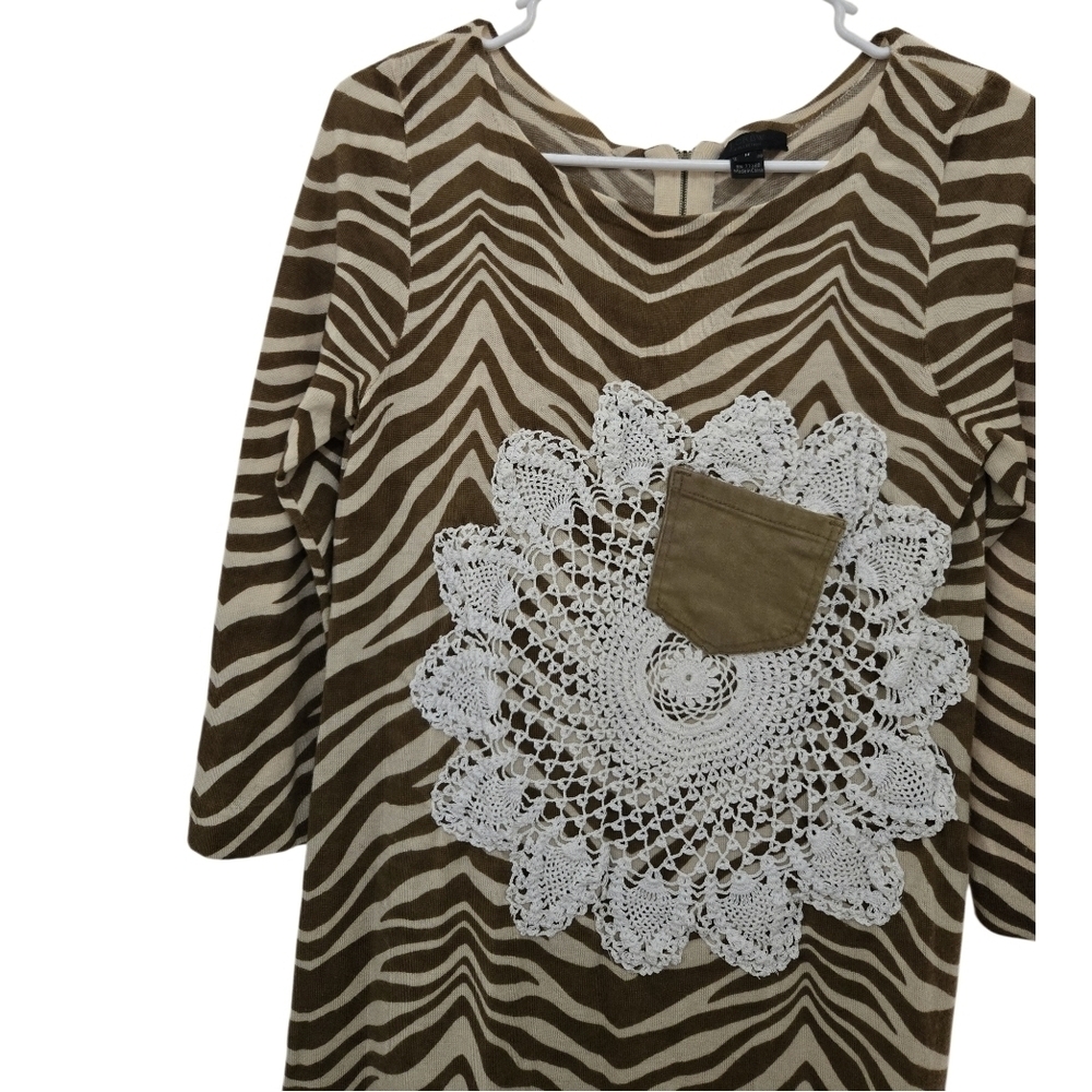 4/$15 Bohemian Brown Zebra Dress Crochet Detail J Crew Vintage Festival szM - Picture 4 of 10